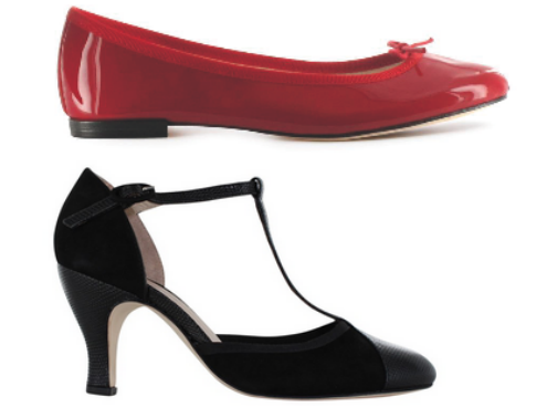 Os clássicos femininos da Repetto: a sapatilha vermelha da Repetto e o modelo com salto.