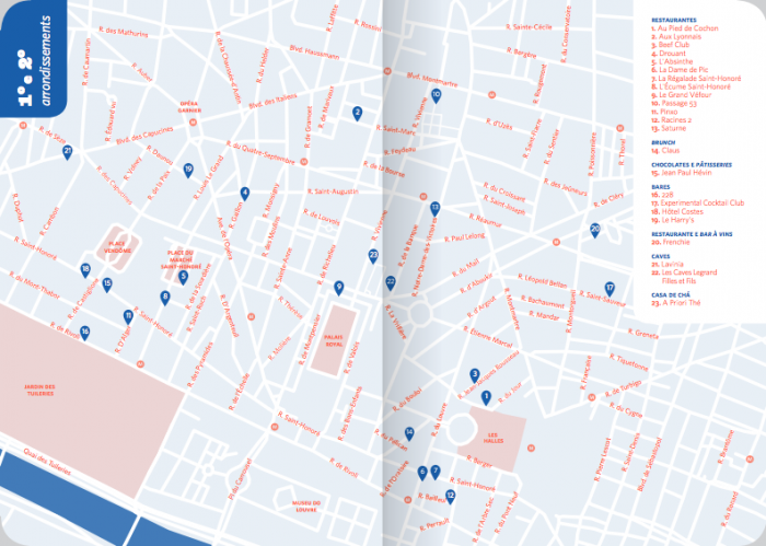 Um dos dez mapas do guia Paris - Restaurantes e Outras Delícias