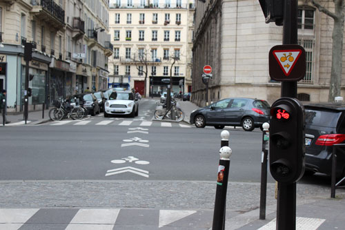 Exemplo de sinalização para ciclistas em Paris