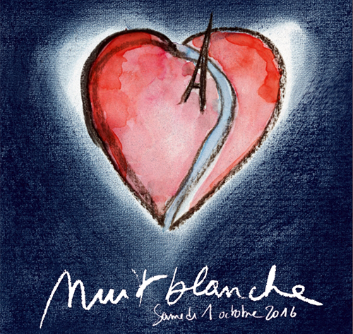 Cartaz da Nuit Blanche 2016 que tem como tema o amor e a busca pelo ser amado.