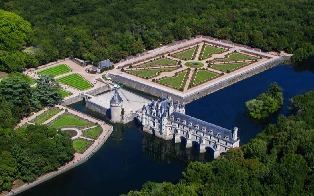 Vista aerea Castelo Chenonceau no Vale do Loire França